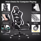 Costway Chaise de bureau gamer inclinable et pivotante avec repose-pieds de massage