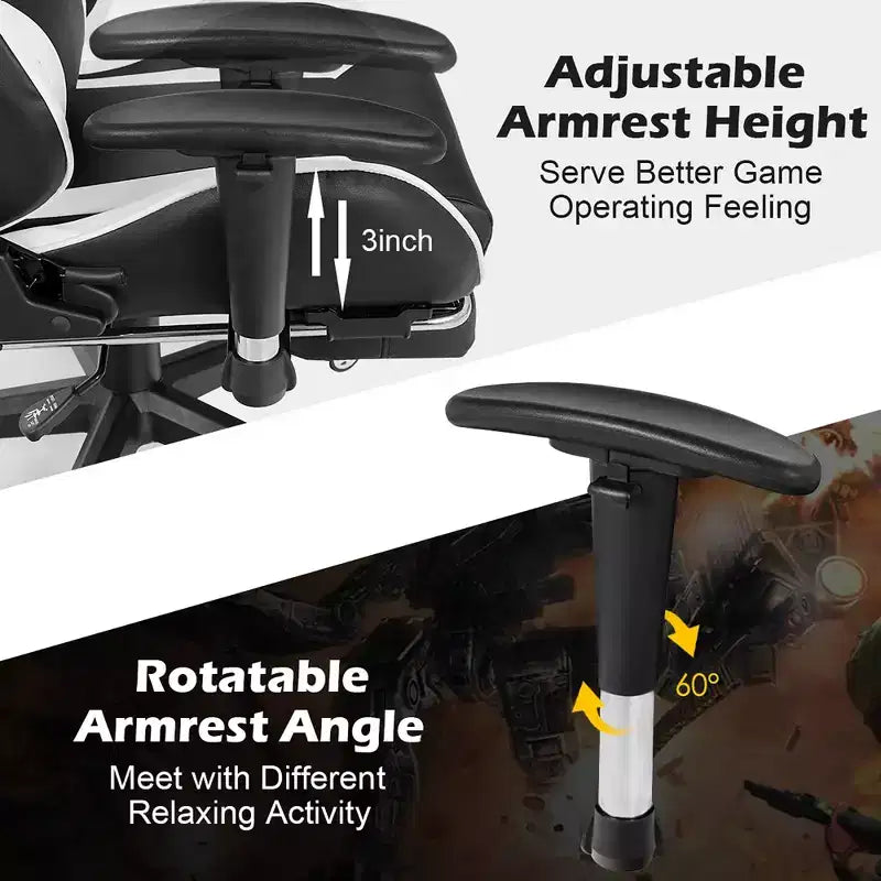 Costway Chaise de bureau gamer inclinable et pivotante avec repose-pieds de massage