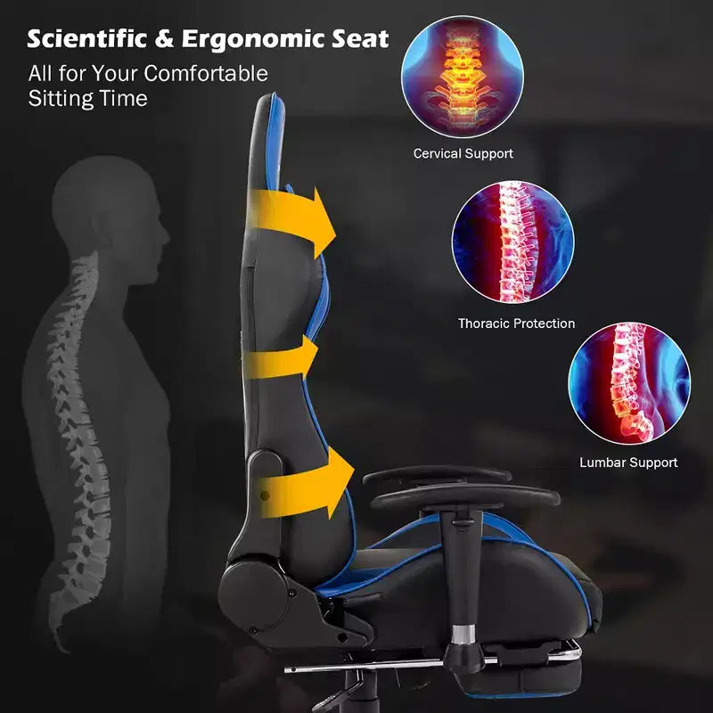 Costway Chaise de bureau gamer inclinable et pivotante avec repose-pieds de massage
