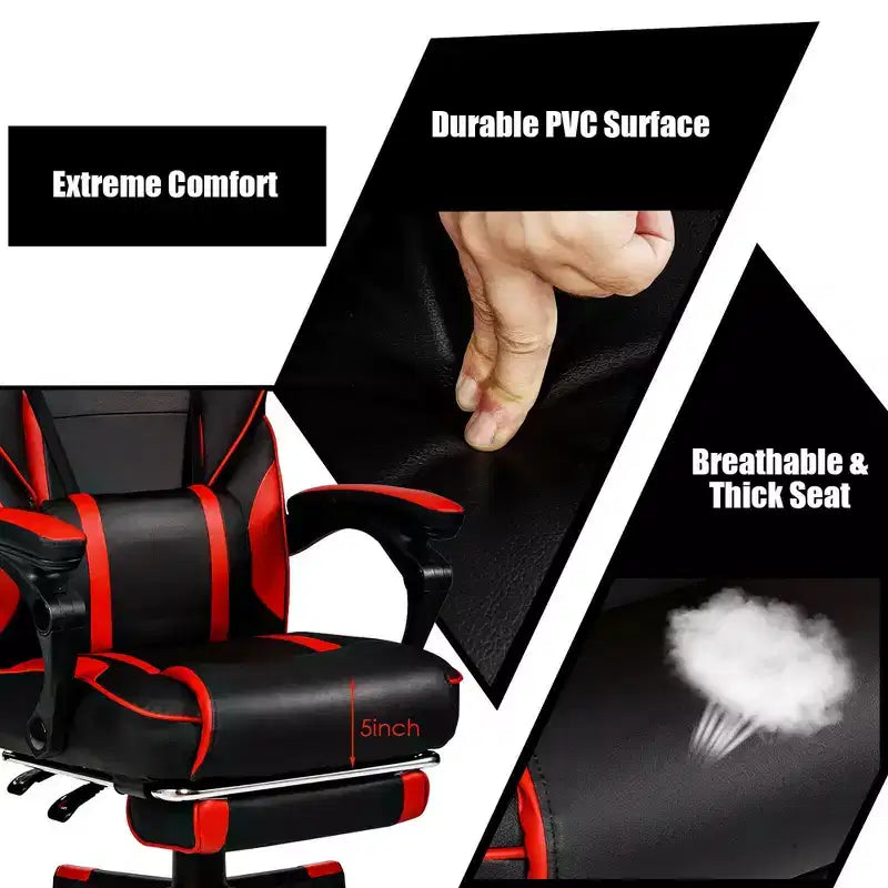 Costway Fauteuil de Massage Gaming Inclinable, Fauteuil de Bureau de Course pour Ordinateur avec Repose-Pieds Blanc/Noir/Bleu/Rouge