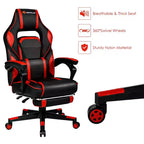 Costway Fauteuil de Massage Gaming Inclinable, Fauteuil de Bureau de Course pour Ordinateur avec Repose-Pieds Blanc/Noir/Bleu/Rouge