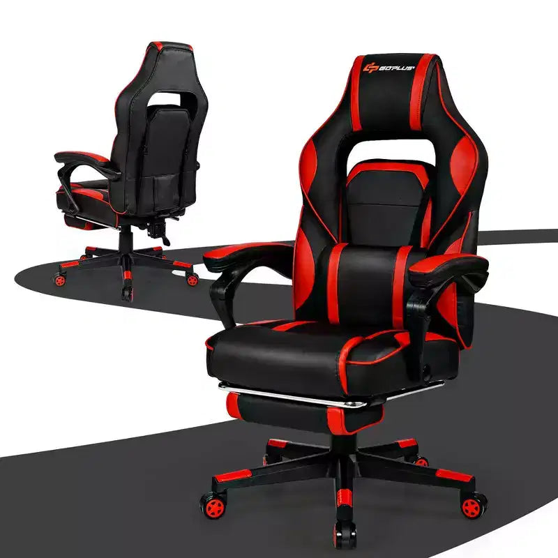 Costway Fauteuil de Massage Gaming Inclinable, Fauteuil de Bureau de Course pour Ordinateur avec Repose-Pieds Blanc/Noir/Bleu/Rouge