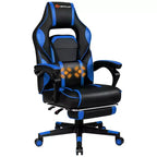 Costway Fauteuil de Massage Gaming Inclinable, Fauteuil de Bureau de Course pour Ordinateur avec Repose-Pieds Blanc/Noir/Bleu/Rouge