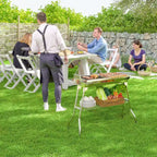Barbecue portable au charbon Outsunny, barbecue d'extérieur pliant en acier inoxydable, barbecue pour le camping, les pique-niques et les voyages avec poêle, grille, étagères et crochets