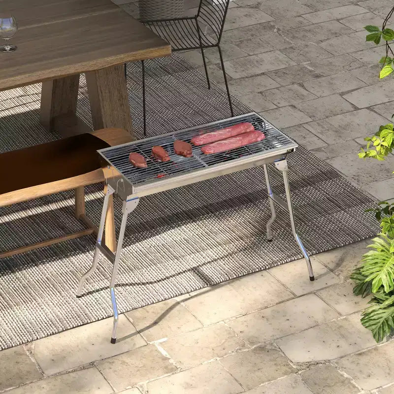 Outsunny Barbecue portatif pliable au charbon de bois en acier inoxydable