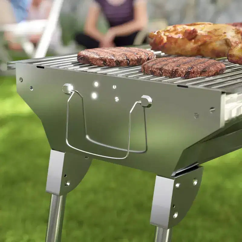 Outsunny Barbecue portatif pliable au charbon de bois en acier inoxydable