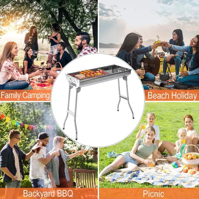Outsunny Barbecue portatif pliable au charbon de bois en acier inoxydable