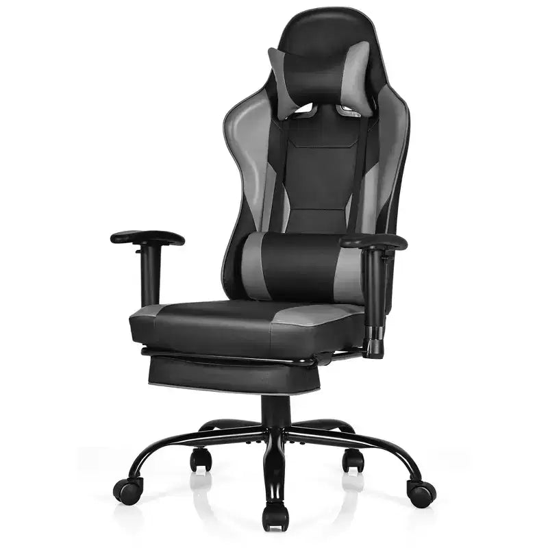 Chaise de bureau de jeu Costway Racing à dossier haut avec repose-pieds noir