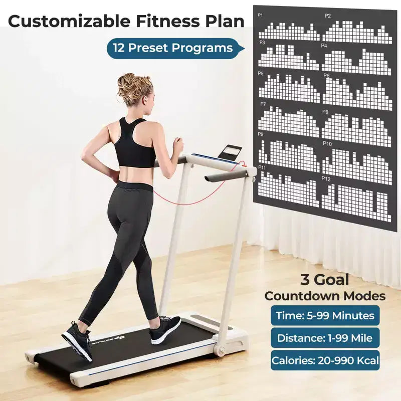 Costway Tapis Roulant Pliant 3-en-1 2.25 CV avec Support pour Tablette, Haut-Parleur, Télécommande, pour Maison et Bureau, Blanc