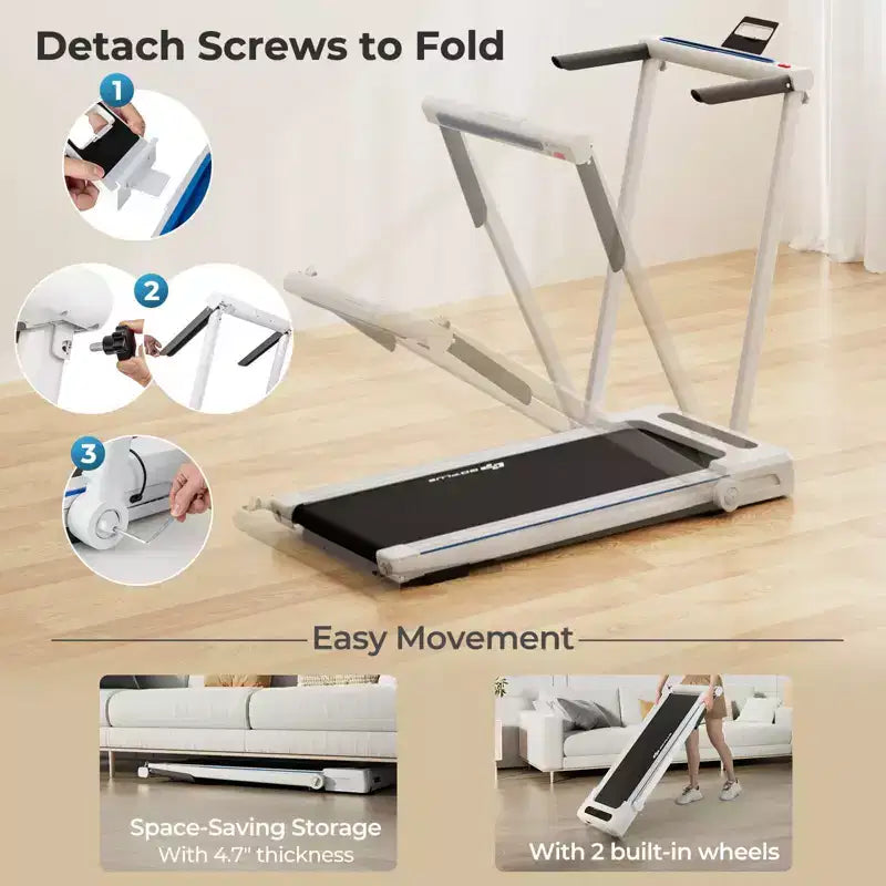 Costway Tapis Roulant Pliant 3-en-1 2.25 CV avec Support pour Tablette, Haut-Parleur, Télécommande, pour Maison et Bureau, Blanc