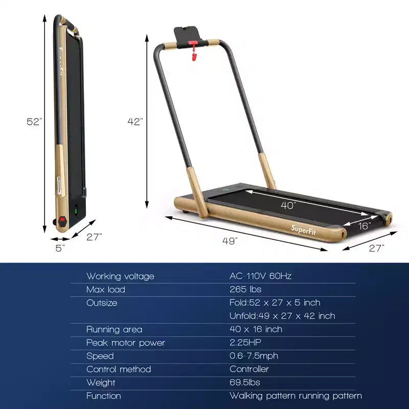 Tapis Roulant Pliable 2 en 1 Costway 2,25 CV avec Télécommande