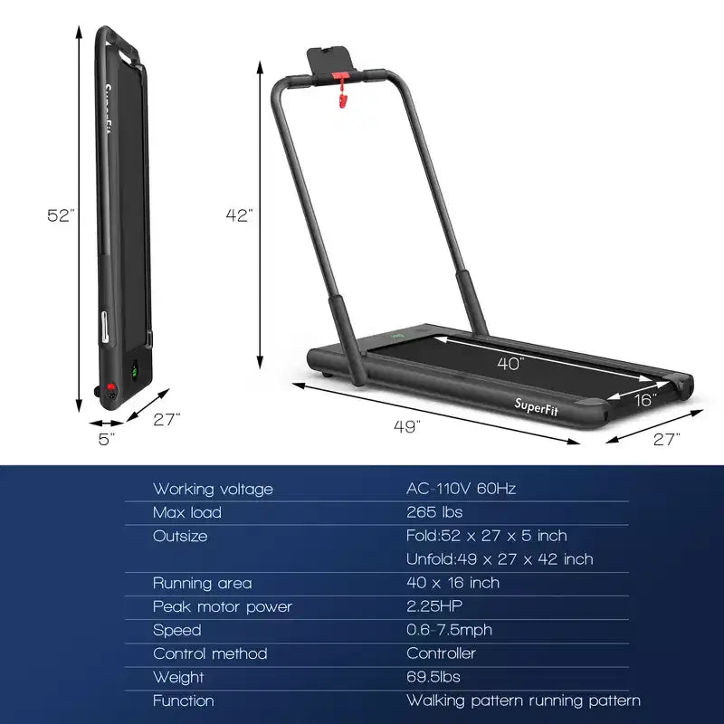 Tapis Roulant Pliable 2 en 1 Costway 2,25 CV avec Télécommande