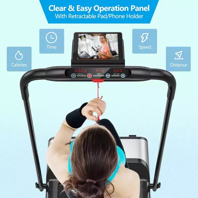 Tapis de course pliable ultra-plat Costway sans installation, machine de fitness avec 5 couches