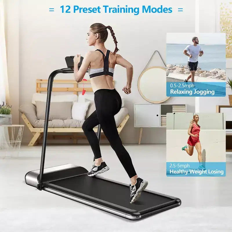 Tapis de course pliable ultra-plat Costway sans installation, machine de fitness avec 5 couches