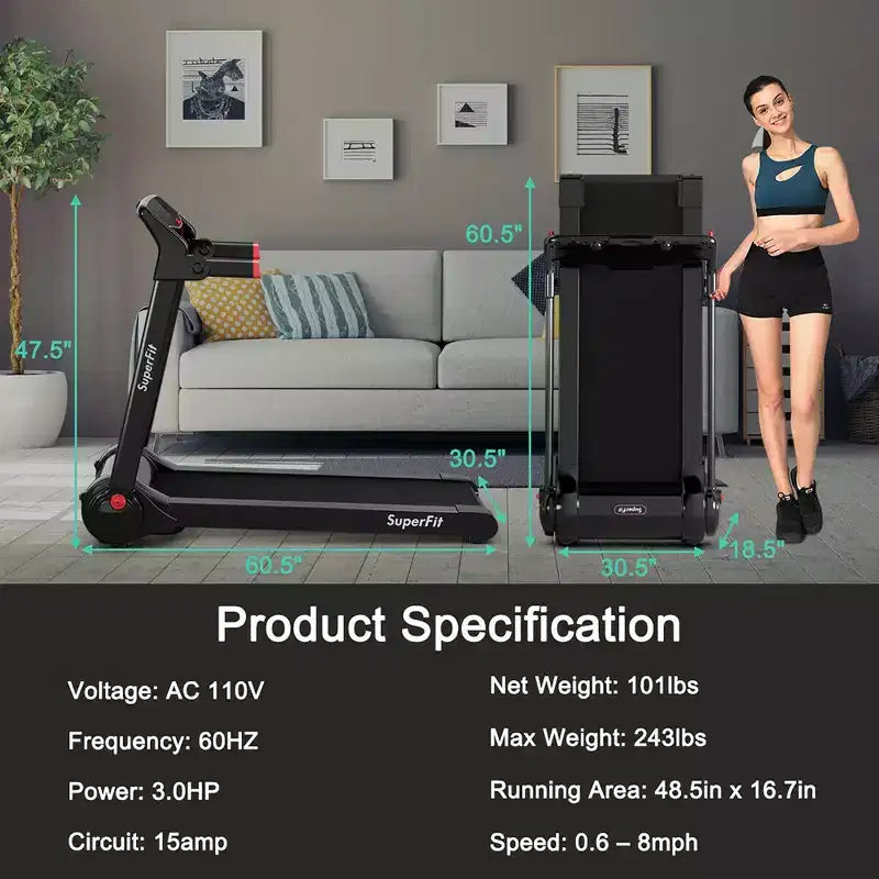 Costway 3HP Folding Electric Treadmill Running Machine w/ Speaker Red\Blue\Silver\Purple
