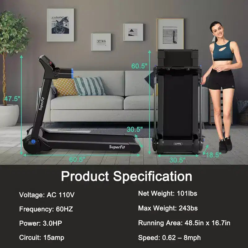 Costway 3HP Folding Electric Treadmill Running Machine w/ Speaker Red\Blue\Silver\Purple