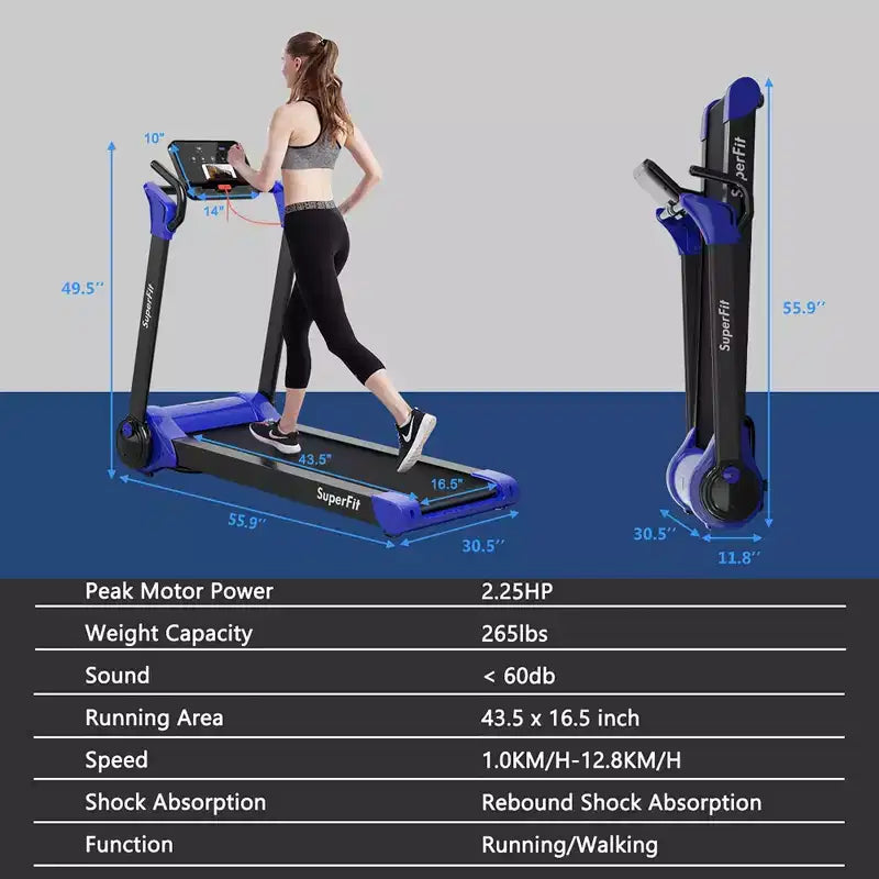 Costway 2.25HP Folding Electric Motorized Treadmill w/ Speaker White\Black\Blue