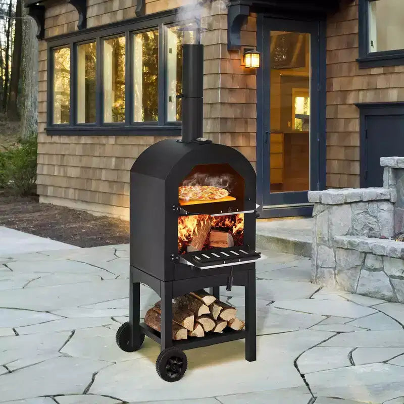Four à pizza d'extérieur Costway, barbecue au feu de bois avec pierre à pizza et housse imperméable
