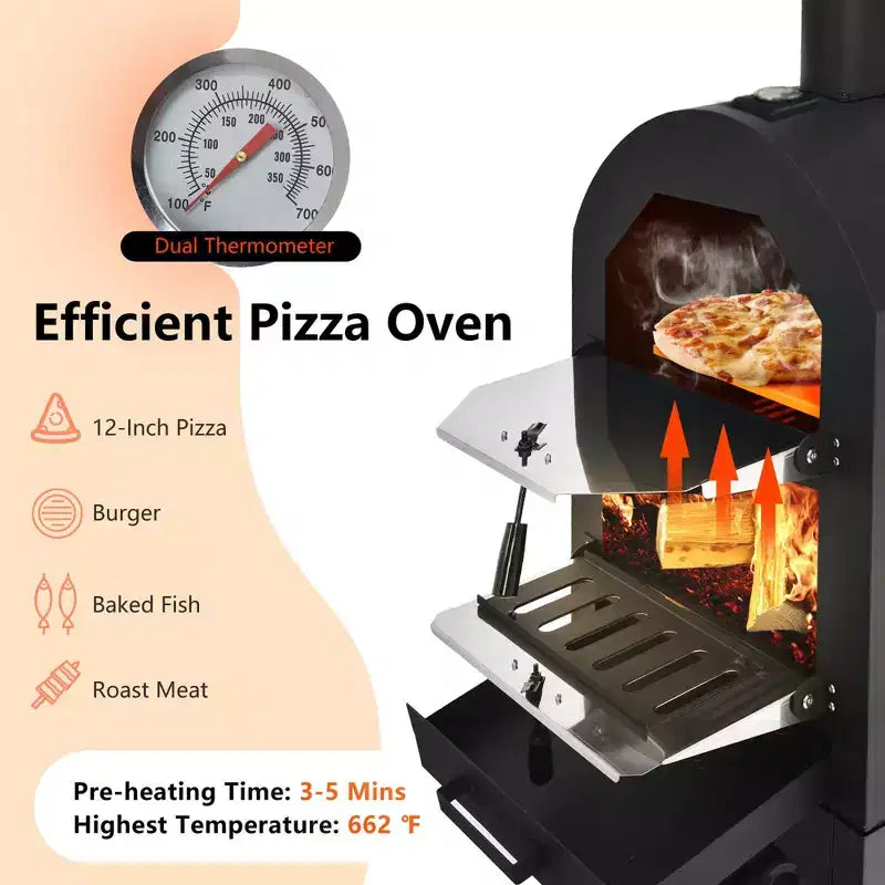Four à pizza d'extérieur Costway, barbecue au feu de bois avec pierre à pizza et housse imperméable