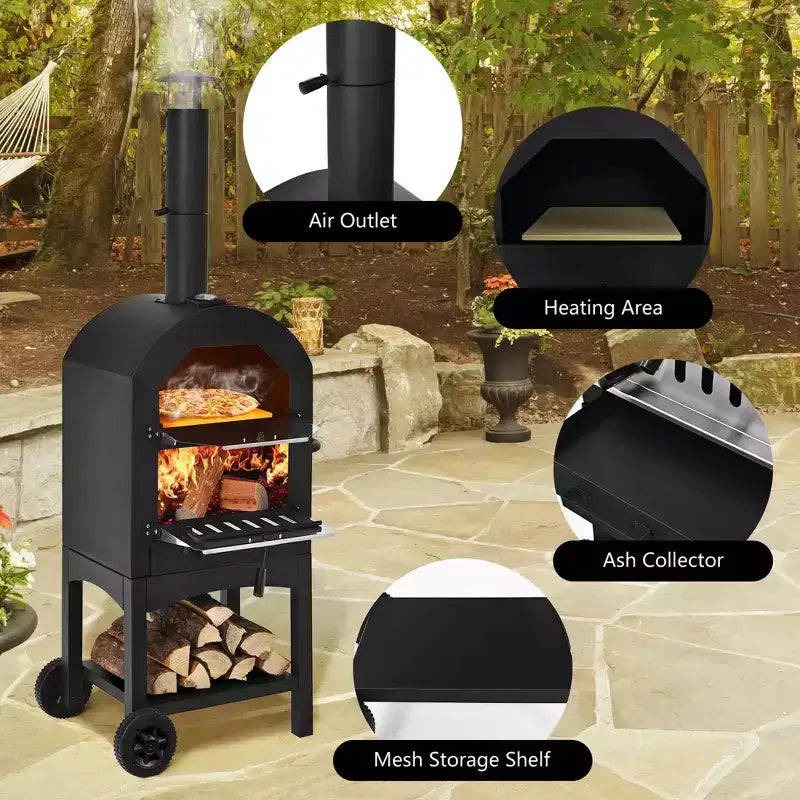 Four à pizza d'extérieur Costway, barbecue au feu de bois avec pierre à pizza et housse imperméable