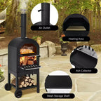 Four à pizza d'extérieur Costway, barbecue au feu de bois avec pierre à pizza et housse imperméable