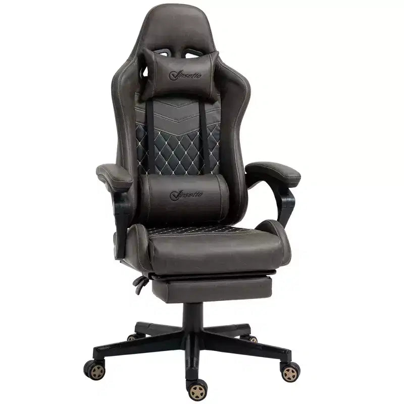 Chaise de Bureau Gamer Vinsetto Racing Gaming Chair en Cuir PU, avec Repose-Pieds, Support Lombaire et Hauteur Réglable