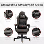 Chaise de Bureau Gamer Vinsetto Racing Gaming Chair en Cuir PU, avec Repose-Pieds, Support Lombaire et Hauteur Réglable