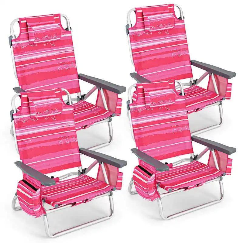 Lot de 4 chaises de plage pliantes de randonnée Costway, 5 positions d'extérieur - Voir détails