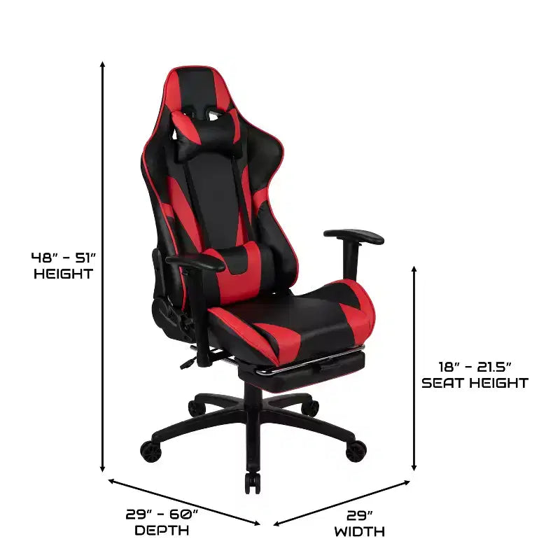 Chaise de jeu inclinable en similicuir BlackArc – Accoudoirs pivotants réglables en hauteur, repose-pieds escamotable, oreillers de tête et lombaires
