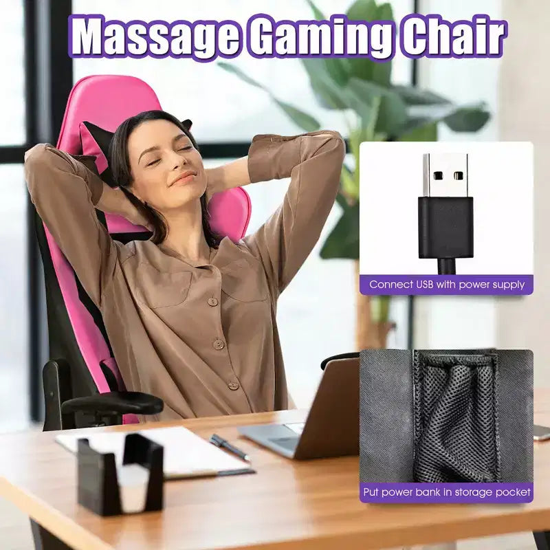 Costway Massage Gaming Chair Reclining Racing Office Computer Chair with Footrest White\Blue\Pink\Red