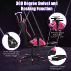 Costway Massage Gaming Chair Reclining Racing Office Computer Chair with Footrest White\Blue\Pink\Red