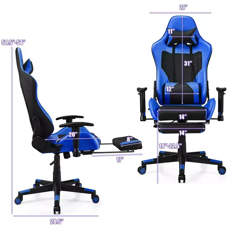 Costway Massage Gaming Chair Reclining Racing Office Computer Chair with Footrest White\Blue\Pink\Red