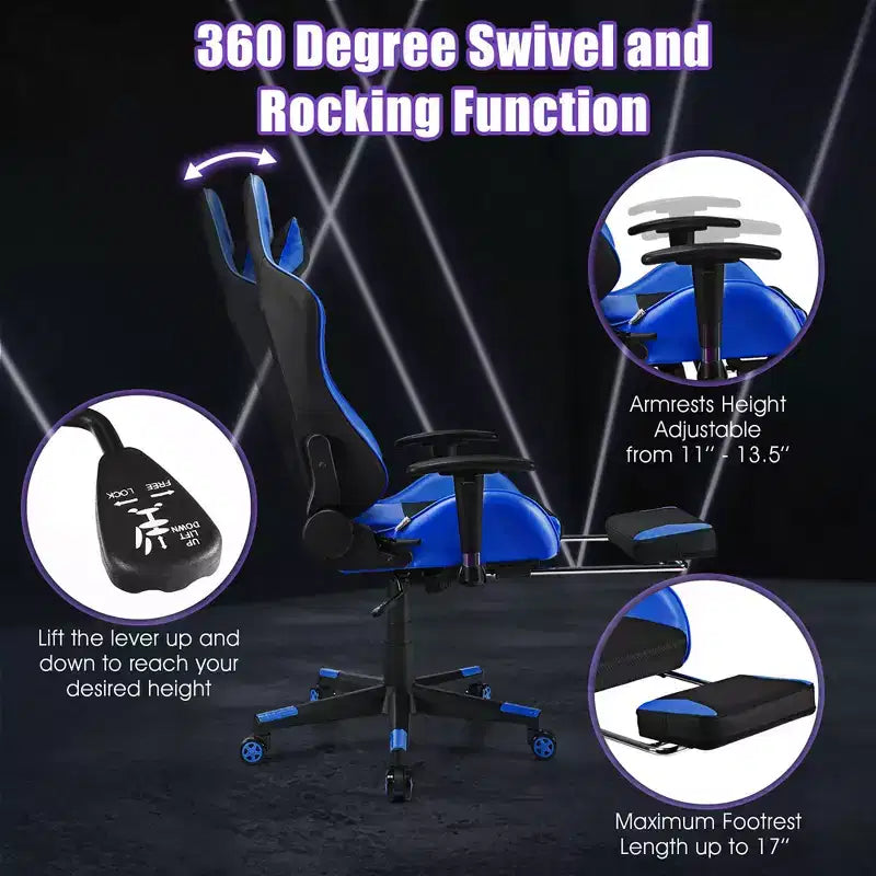 Costway Massage Gaming Chair Reclining Racing Office Computer Chair with Footrest White\Blue\Pink\Red
