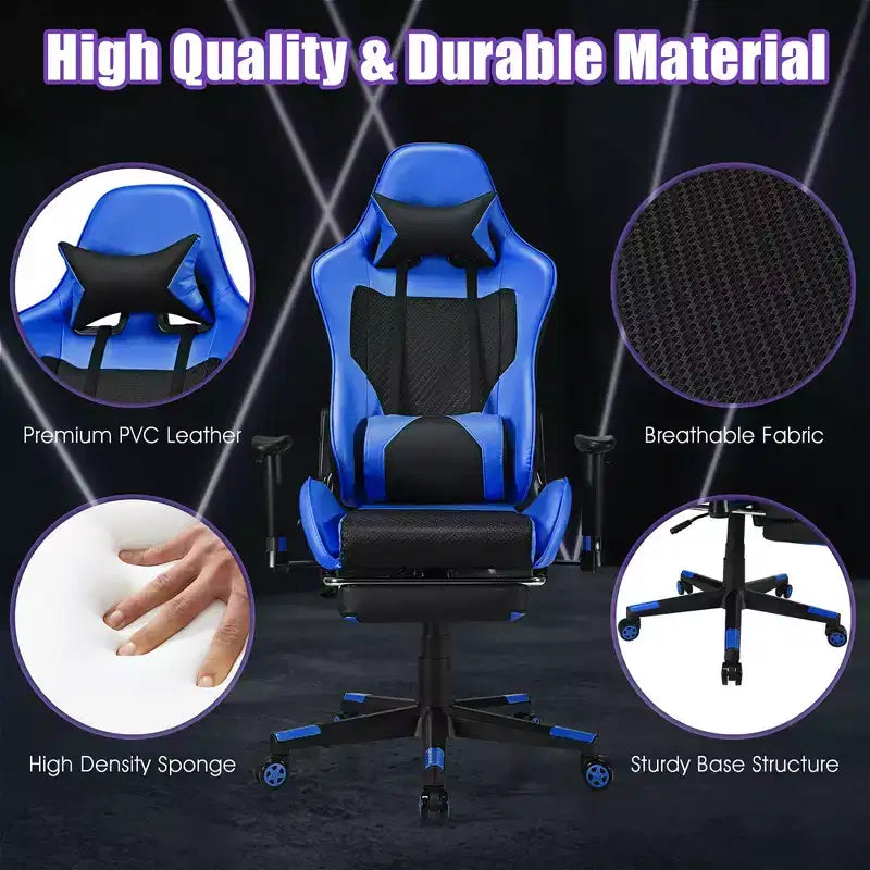 Costway Massage Gaming Chair Reclining Racing Office Computer Chair with Footrest White\Blue\Pink\Red