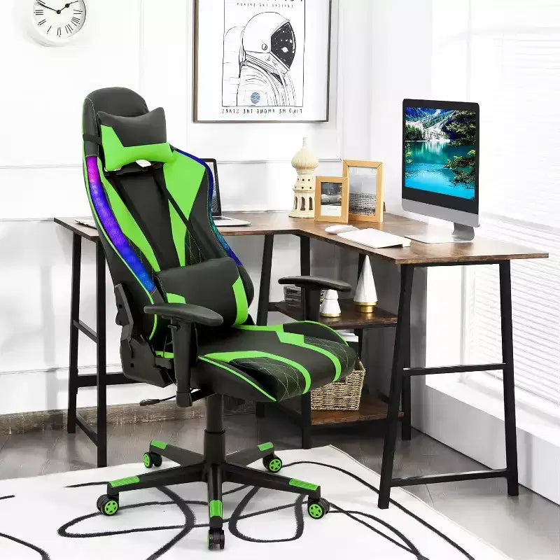 Costway Gaming Chair Adjustable Swivel Computer Chair w/ Dynamic LED Lights