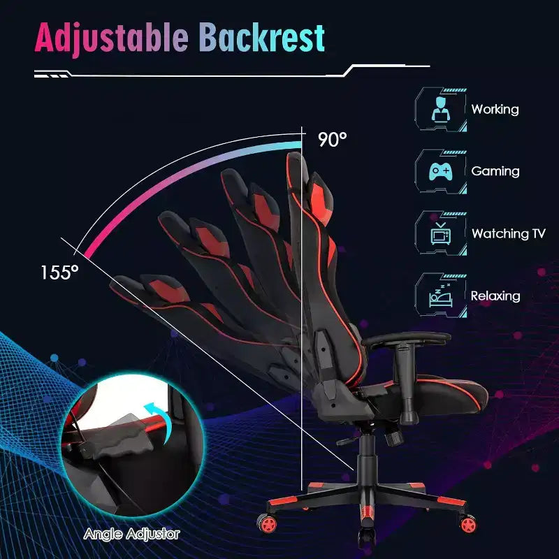 Costway Gaming Chair Adjustable Swivel Computer Chair w/ Dynamic LED Lights