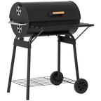 Outsunny 30 Portable Charcoal BBQ Grill Carbon Steel Outdoor Barbecue with Adjustable Charcoal Rack, Storage Shelf, Wheel, for Garden Camping Picnic