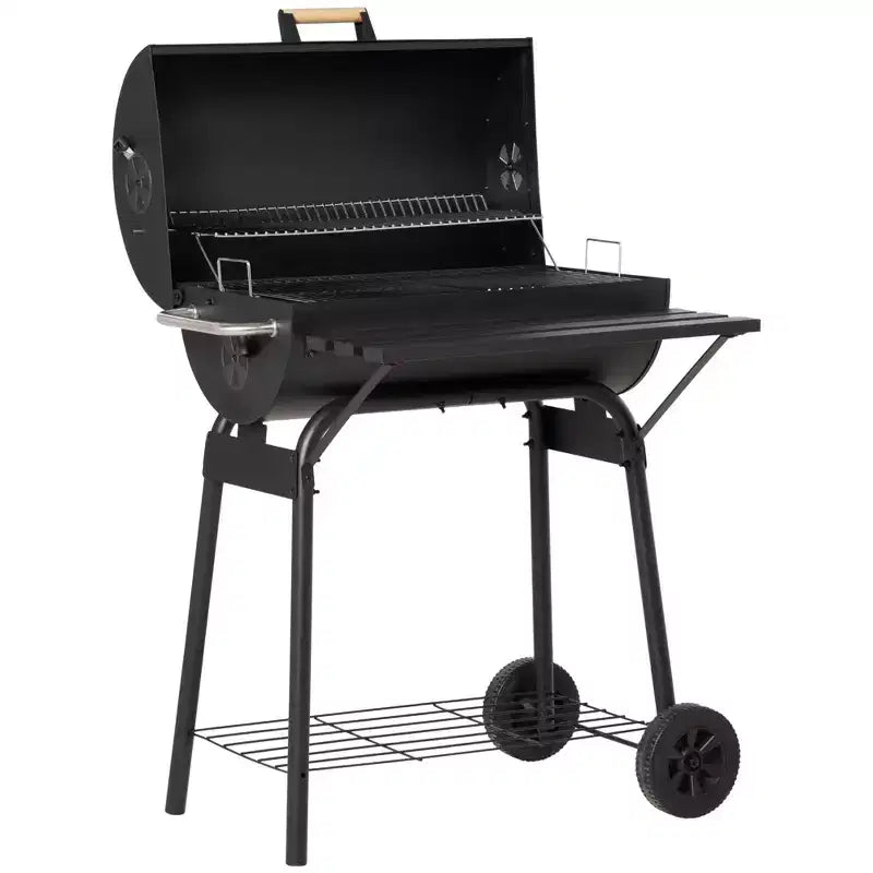 Outsunny Barbecue portable au charbon de bois 30 po en acier au carbone avec grille à charbon réglable, étagère de rangement et roues, pour le jardin, le camping et les pique-niques