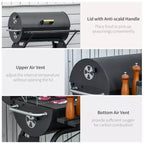 Outsunny Barbecue portable au charbon de bois 30 po en acier au carbone avec grille à charbon réglable, étagère de rangement et roues, pour le jardin, le camping et les pique-niques
