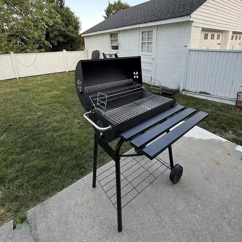Outsunny Barbecue portable au charbon de bois 30 po en acier au carbone avec grille à charbon réglable, étagère de rangement et roues, pour le jardin, le camping et les pique-niques