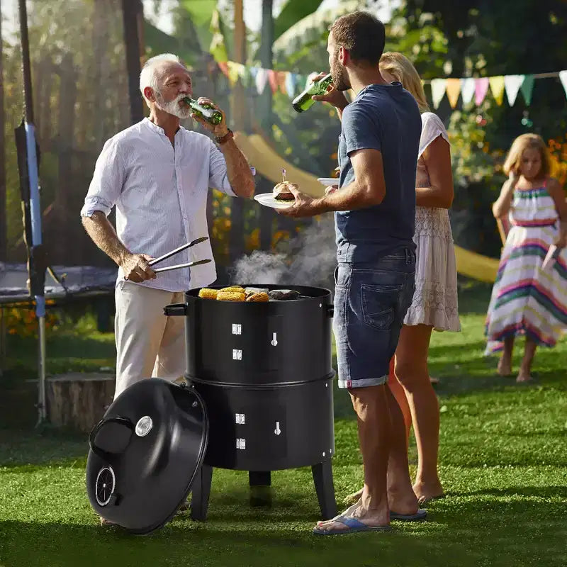 Costway3-in-1 Vertical Charcoal Smoker Portable BBQ Smoker Grill with Detachable 2 Layer