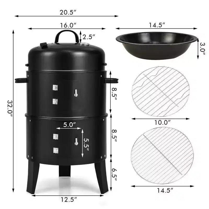 Costway3-in-1 Vertical Charcoal Smoker Portable BBQ Smoker Grill with Detachable 2 Layer