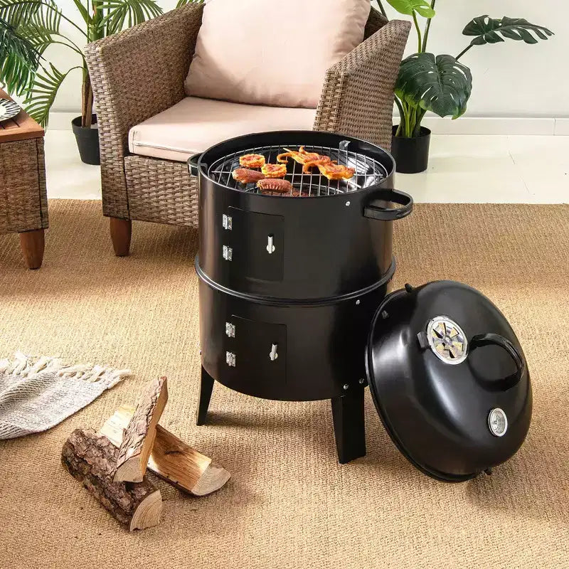 Costway3-in-1 Vertical Charcoal Smoker Portable BBQ Smoker Grill with Detachable 2 Layer
