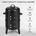 Costway3-in-1 Vertical Charcoal Smoker Portable BBQ Smoker Grill with Detachable 2 Layer