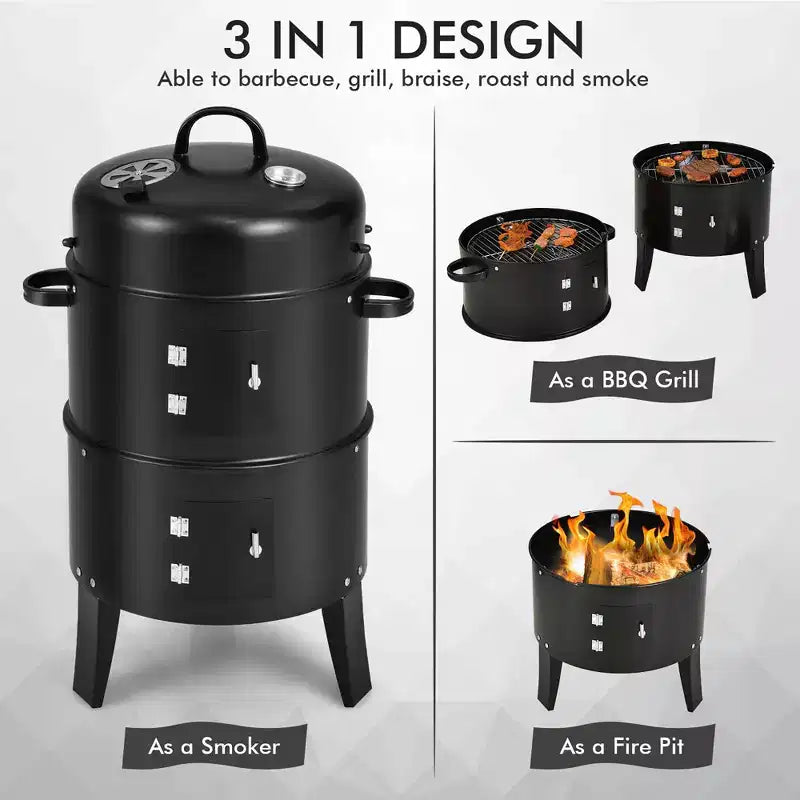 Costway3-in-1 Vertical Charcoal Smoker Portable BBQ Smoker Grill with Detachable 2 Layer
