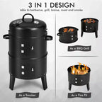 Costway3-in-1 Vertical Charcoal Smoker Portable BBQ Smoker Grill with Detachable 2 Layer