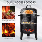 Costway3-in-1 Vertical Charcoal Smoker Portable BBQ Smoker Grill with Detachable 2 Layer