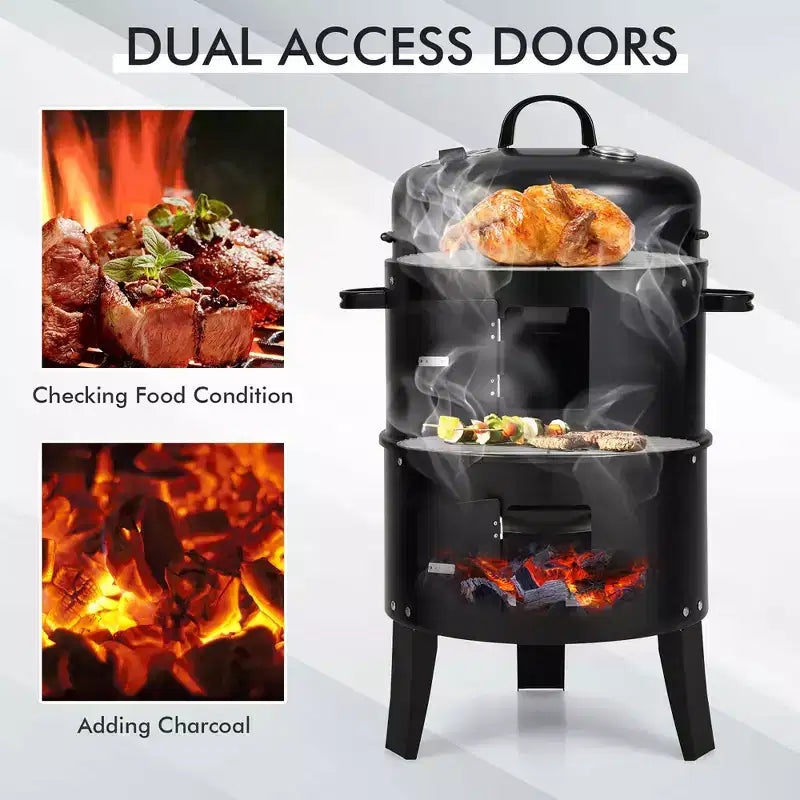 Costway3-in-1 Vertical Charcoal Smoker Portable BBQ Smoker Grill with Detachable 2 Layer
