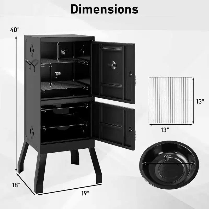 Costway 40'' Vertical BBQ Smoker w/Built-in Thermometer Adjustable Air Dampers for Party
