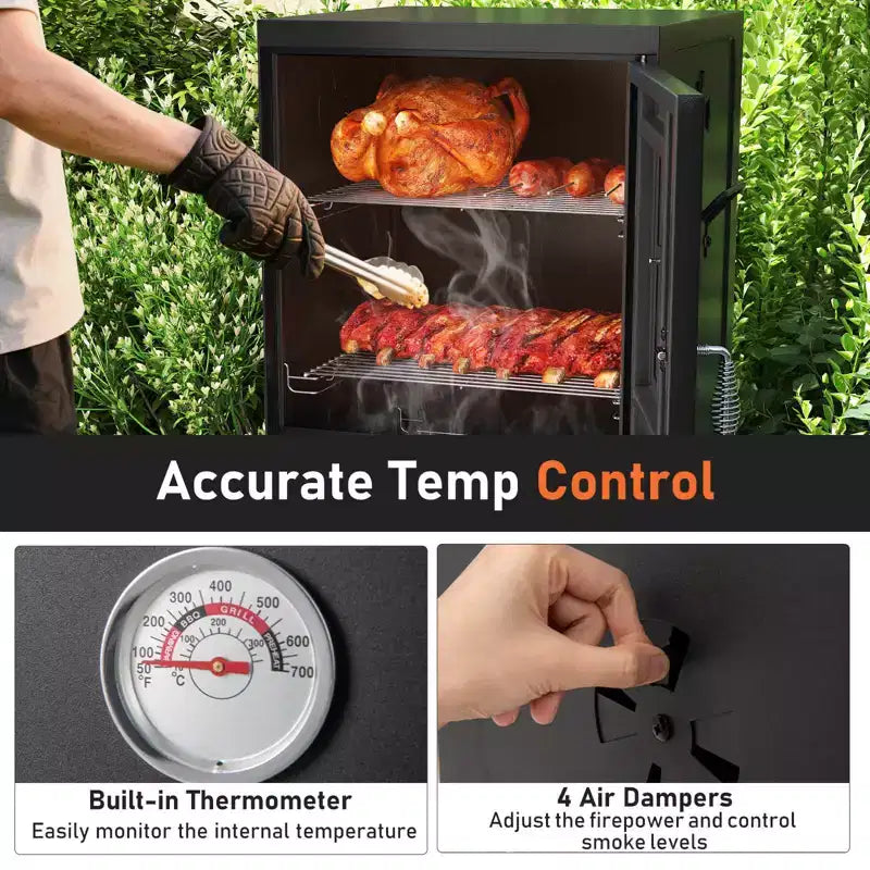 Costway 40'' Vertical BBQ Smoker w/Built-in Thermometer Adjustable Air Dampers for Party